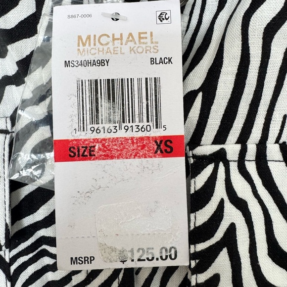 Michael Kors Womens Zebra Print Tunic Top XS Black Button Down Linen Blend NWT - Picture 14 of 14